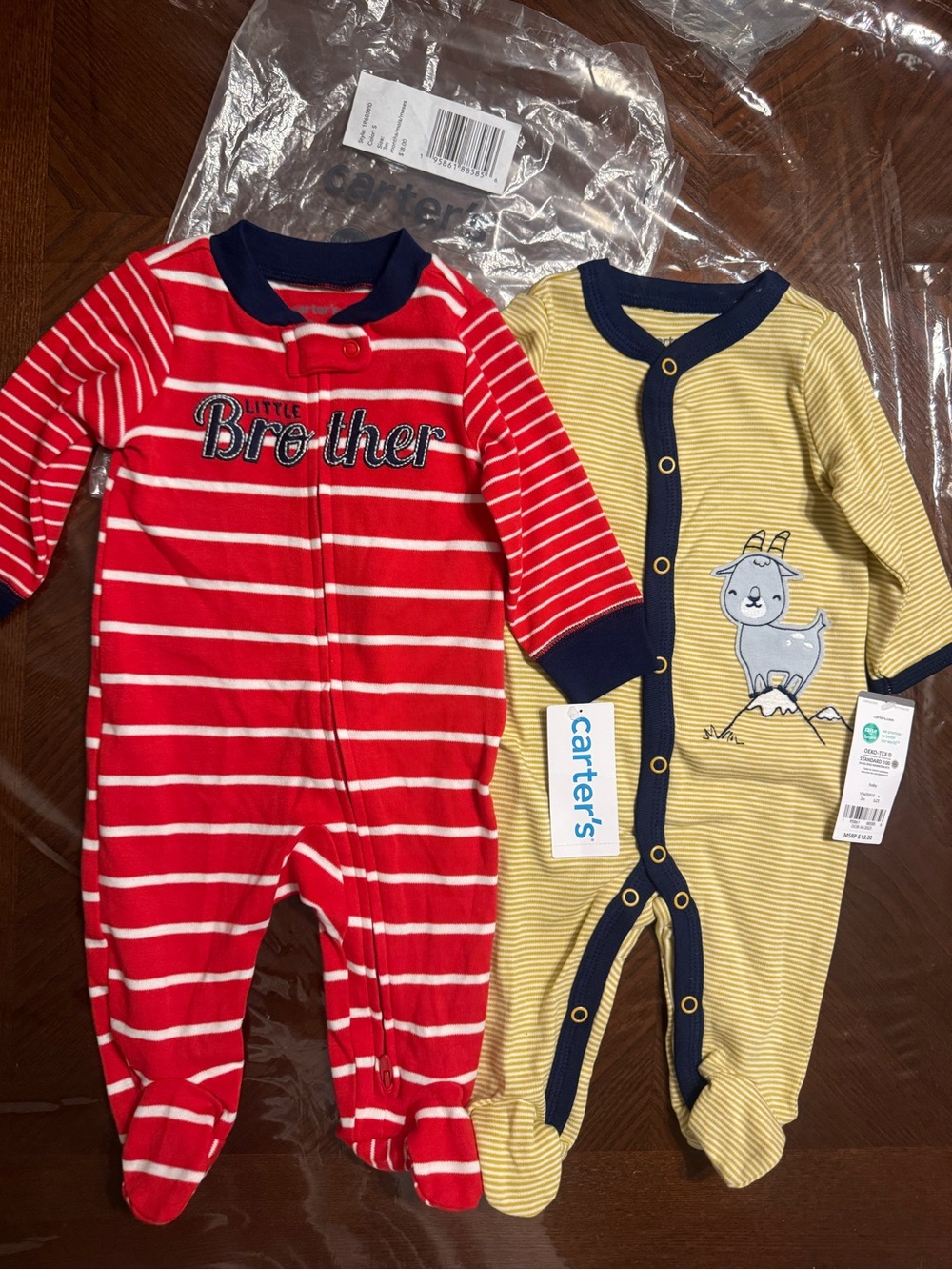 Carter's NWT Baby Boy sleepers Set- Stripe 'Little Brother' (2 pcs) Sz 3 Months